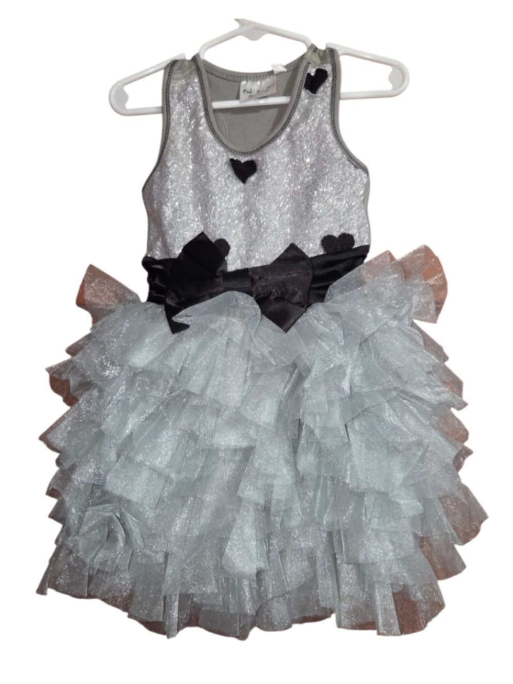 Girls Ooh! La, La! Couture Silver & Black Ruffle Dress, Size 4T